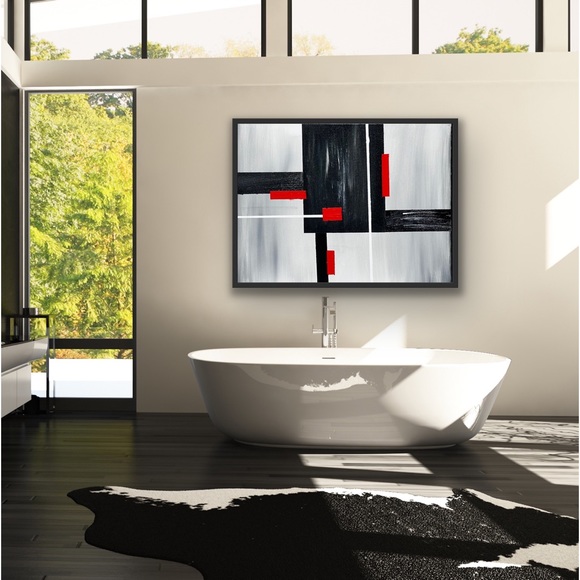 Abstract Wall Art, Modern Contemporary Red,Black and Gray. Acrylic Painting. - Picture 6 of 6